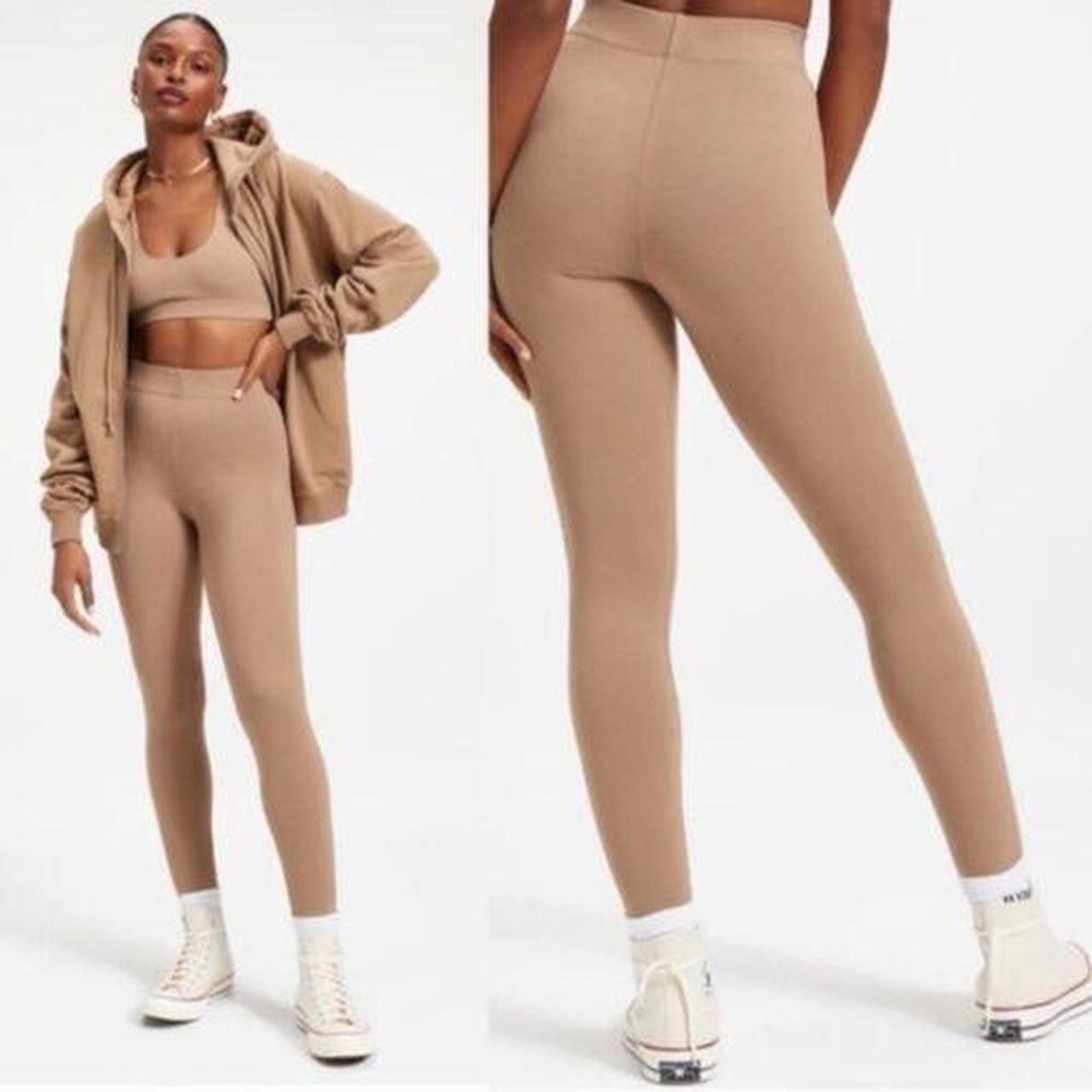 Good American Essential Lounge Leggings Putty Beige Highrise Size 2 Medium NEW